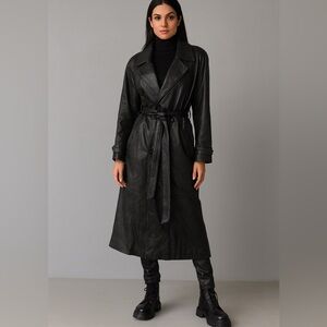 Genuine leather duster with belt leather trench coat